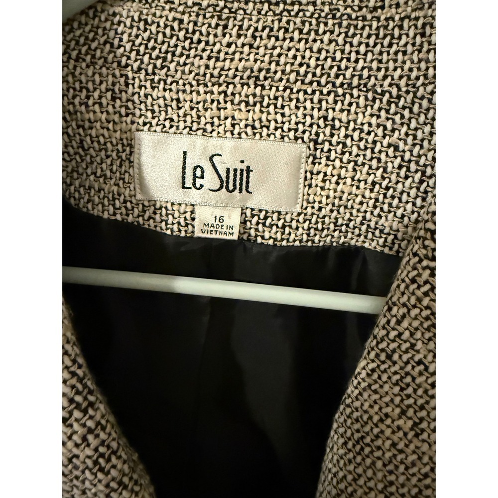Le Suit Women's Textured Tweed Blazer Jacket Size 16 Beige Black Business - Picture 2 of 6